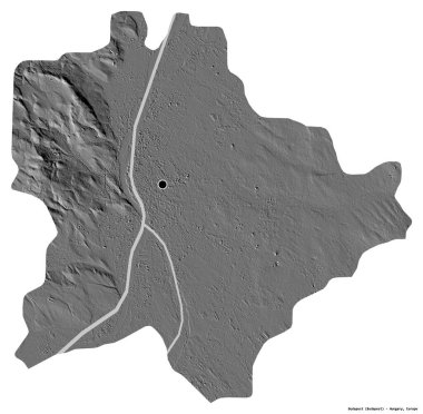 Macaristan 'ın başkenti Budapeşte' nin beyaz arka planda kalan başkenti. Çift seviyeli yükseklik haritası. 3B görüntüleme