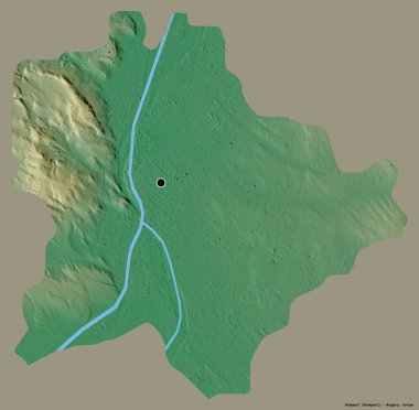 Macaristan 'ın başkenti Budapeşte' nin şekli, sermayesi katı renk arka planında izole edilmiş. Topografik yardım haritası. 3B görüntüleme
