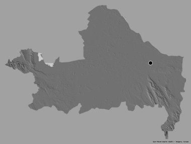 Macaristan 'ın Gyor-Moson-Sopron şehrinin başkenti katı bir renk arkaplanı ile izole edilmiştir. Çift seviyeli yükseklik haritası. 3B görüntüleme