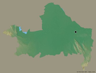 Macaristan 'ın Gyor-Moson-Sopron şehrinin başkenti katı bir renk arkaplanı ile izole edilmiştir. Topografik yardım haritası. 3B görüntüleme