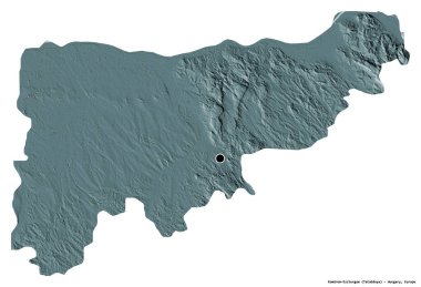 Macaristan 'ın başkenti Komarom-Esztergom' un beyaz arka planda izole edilmiş hali. Renkli yükseklik haritası. 3B görüntüleme