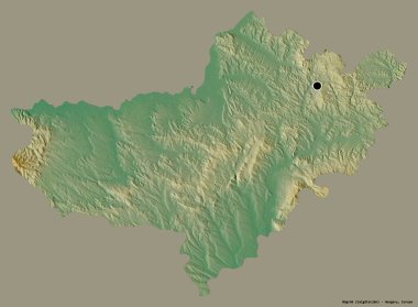 Macaristan 'ın Nograd ilçesi, başkenti koyu renk arka planda izole edilmiş. Topografik yardım haritası. 3B görüntüleme
