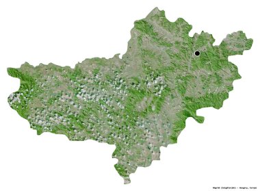 Macaristan 'ın Nograd ilçesi, başkenti beyaz arka planda izole edilmiş. Uydu görüntüleri. 3B görüntüleme