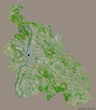 Macaristan 'ın Pest ilçesi, başkenti koyu renk arka planda izole edilmiş. Uydu görüntüleri. 3B görüntüleme