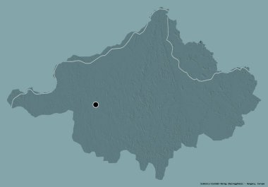 Macaristan 'ın başkenti Szabolcs-Szatmar-Bereg' in katı renk arkaplanı ile izole edilmiş hali. Renkli yükseklik haritası. 3B görüntüleme