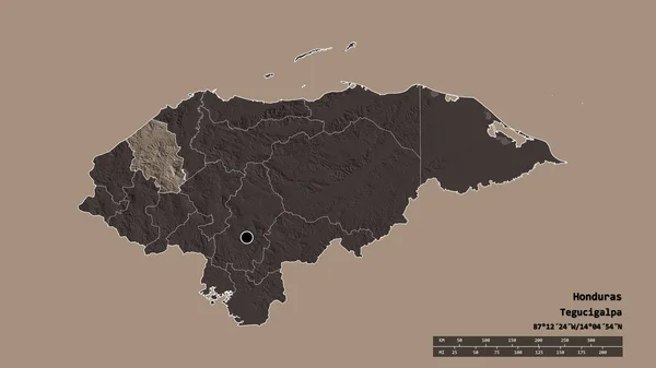 Forma Dessaturada Honduras Com Sua Capital Principal Divisão Regional Área — Fotografia de Stock