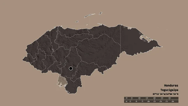 Ungesättigte Form Von Honduras Mit Seiner Hauptstadt Der Wichtigsten Regionalen — Stockfoto