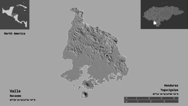 Shape Valle Department Honduras Its Capital Distance Scale Previews Labels — Stock Photo, Image