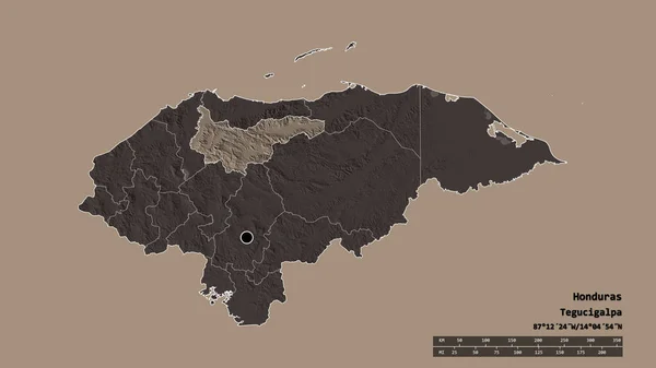 Ungesättigte Form Von Honduras Mit Seiner Hauptstadt Der Wichtigsten Regionalen — Stockfoto