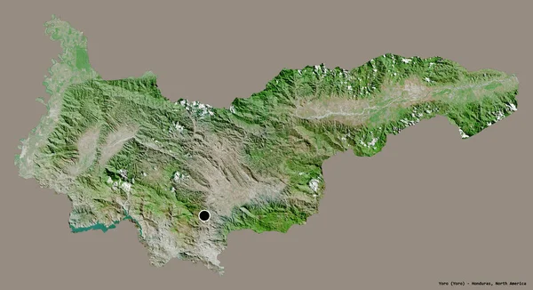 洪都拉斯省Yoro的形状 其首都被隔离在纯色的背景上 卫星图像 3D渲染 — 图库照片