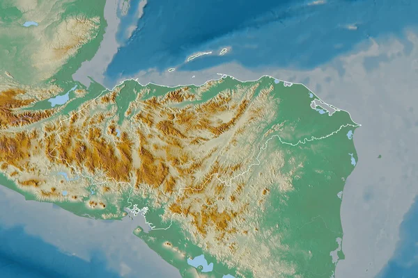 Área Estendida Honduras Delineada Mapa Topográfico Relevo Renderização — Fotografia de Stock