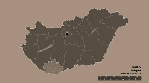 Forma Dessaturada Hungria Com Sua Capital Principal Divisão Regional Área — Fotografia de Stock