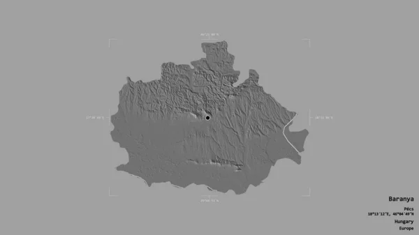 Area Baranya County Hungary Isolated Solid Background Georeferenced Bounding Box — Stock Photo, Image