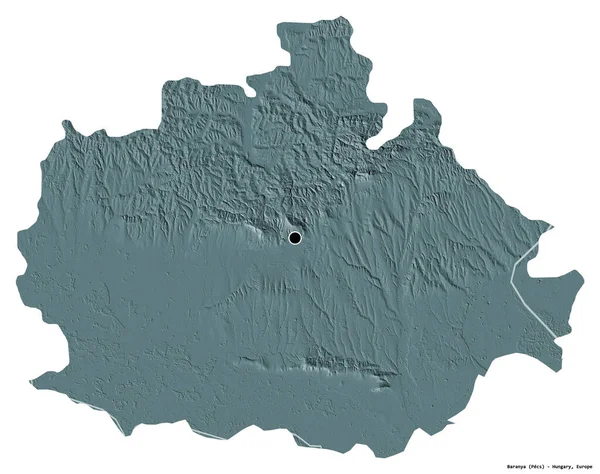 Форма Бараньи Графства Венгрия Столицей Изолированной Белом Фоне Цветная Карта — стоковое фото