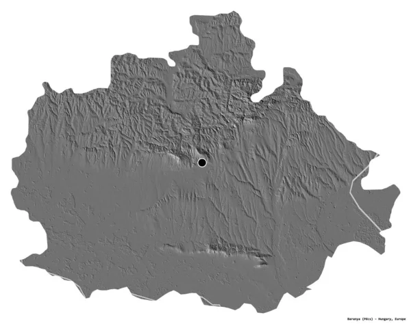 匈牙利巴兰尼亚的形状 首都被白色背景隔离 Bilevel高程图 3D渲染 — 图库照片