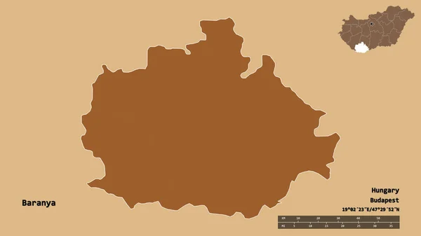 Forma Baranya Provincia Hungría Con Capital Aislada Sobre Fondo Sólido —  Fotos de Stock