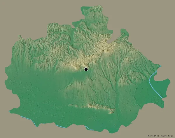 Alakja Baranya Magyarország Megye Főváros Elszigetelt Szilárd Színes Háttér Topográfiai — Stock Fotó