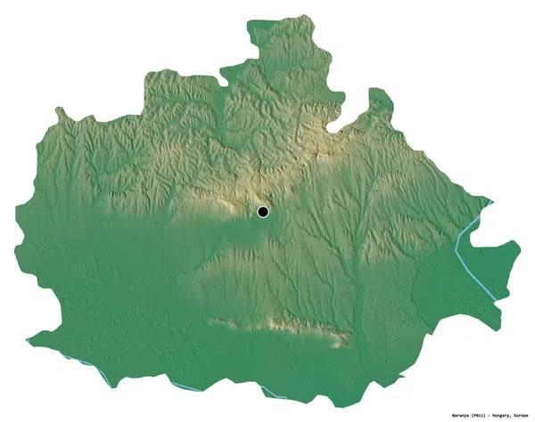 Forma Baranya Provincia Hungría Con Capital Aislada Sobre Fondo Blanco —  Fotos de Stock
