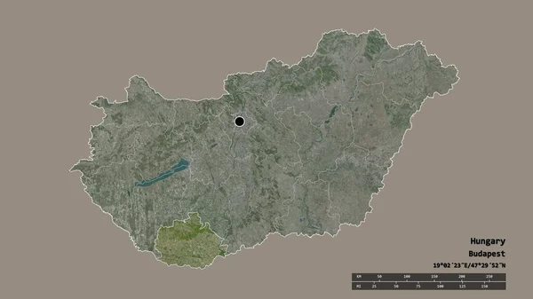Forma Dessaturada Hungria Com Sua Capital Principal Divisão Regional Área — Fotografia de Stock
