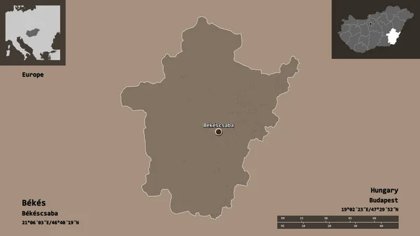 Shape Bekes Bezirk Von Ungarn Und Seine Hauptstadt Entfernungsskala Vorschau — Stockfoto
