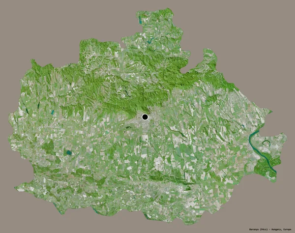匈牙利巴兰尼亚的形状 首都被隔离在纯色的背景上 卫星图像 3D渲染 — 图库照片