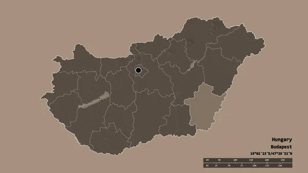 Magyarország Kiszáradt Alakja Fővárosával Regionális Divízióval Elválasztott Bekesi Területtel Címkék — Stock Fotó