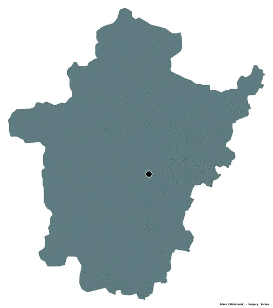ハンガリーの郡であるビークスの形で 首都は白い背景に孤立している 色の標高マップ 3Dレンダリング — ストック写真