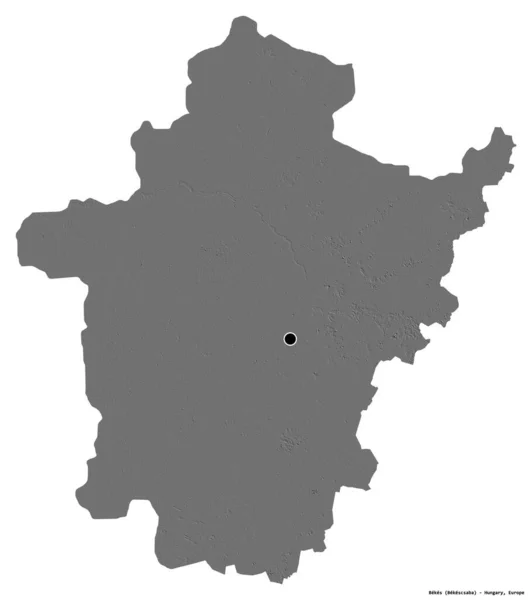 ハンガリーの郡であるビークスの形で 首都は白い背景に孤立している 標高マップ 3Dレンダリング — ストック写真