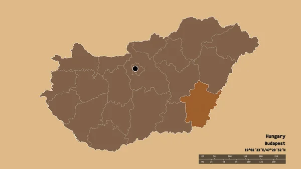 主要な地域部門と分離されたベークス地域とハンガリーの荒廃した形 ラベル パターン化されたテクスチャの構成 3Dレンダリング — ストック写真