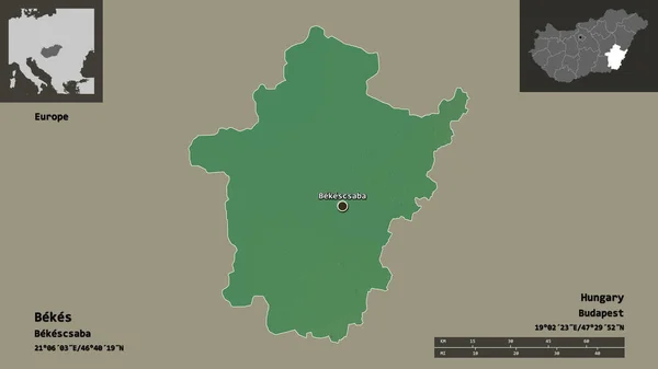 比克斯的形状 匈牙利的县城 距离刻度 预览和标签 地形浮雕图 3D渲染 — 图库照片