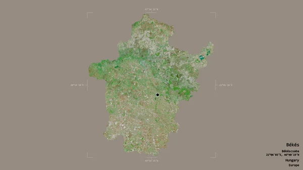 ハンガリーの郡ベークスの地域は 洗練された境界の箱の中にしっかりとした背景に隔離されています ラベル 衛星画像 3Dレンダリング — ストック写真