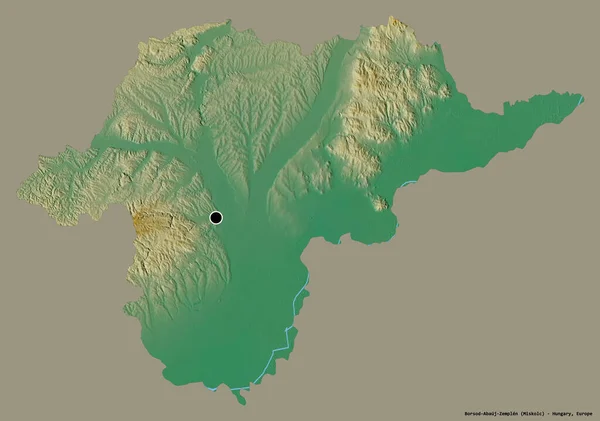 ハンガリーの郡ボルス アボーイ ゼムレンの形で その首都はしっかりとした色の背景に隔離されている 地形図 3Dレンダリング — ストック写真