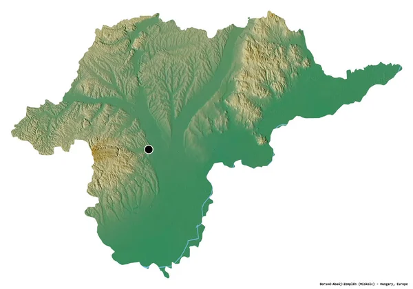 ハンガリーの郡ボルス アボーイ ゼムレンの形で その首都は白い背景に孤立している 地形図 3Dレンダリング — ストック写真