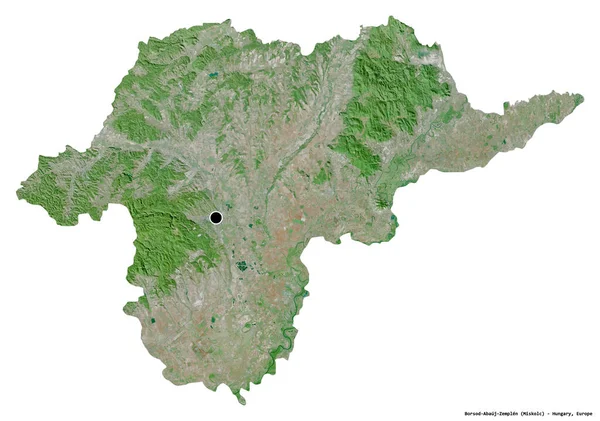 ハンガリーの郡ボルス アボーイ ゼムレンの形で その首都は白い背景に孤立している 衛星画像 3Dレンダリング — ストック写真