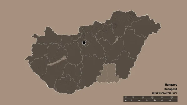 Afgebroken Vorm Van Hongarije Met Haar Hoofdstad Belangrijkste Regionale Divisie — Stockfoto