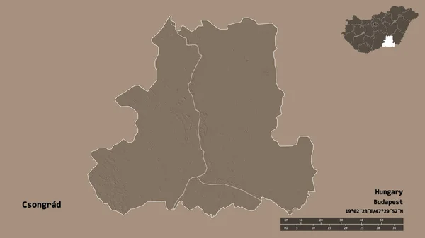 Forma Csongrad Contea Ungheria Con Sua Capitale Isolata Uno Sfondo — Foto Stock