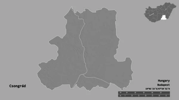 Shape Csongrad County Hungary Its Capital Isolated Solid Background Distance — Stock Photo, Image