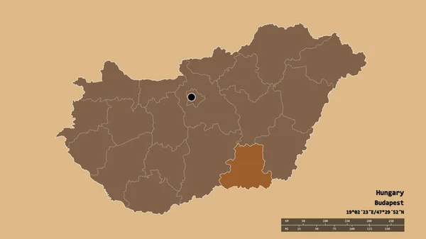 Magyarország Kiszáradt Alakja Fővárosával Regionális Divízióval Szétválasztott Csongrádi Területtel Címkék — Stock Fotó