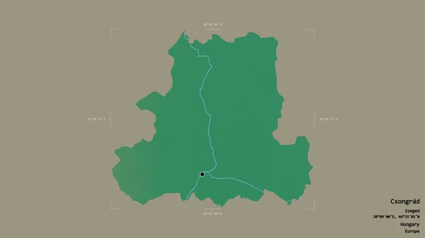 ハンガリーのカンソングラード郡の地域は 洗練された境界線の箱の中にしっかりとした背景に隔離されている ラベル 地形図 3Dレンダリング — ストック写真