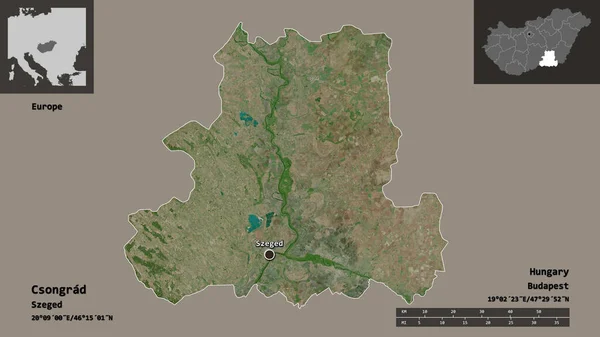 Form Csongrad Grevskapet Ungern Och Dess Huvudstad Avståndsskala Förhandsvisningar Och — Stockfoto