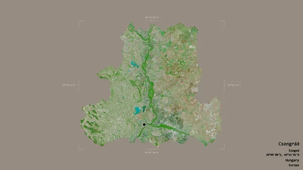 ハンガリーのカンソングラード郡の地域は 洗練された境界線の箱の中にしっかりとした背景に隔離されている ラベル 衛星画像 3Dレンダリング — ストック写真