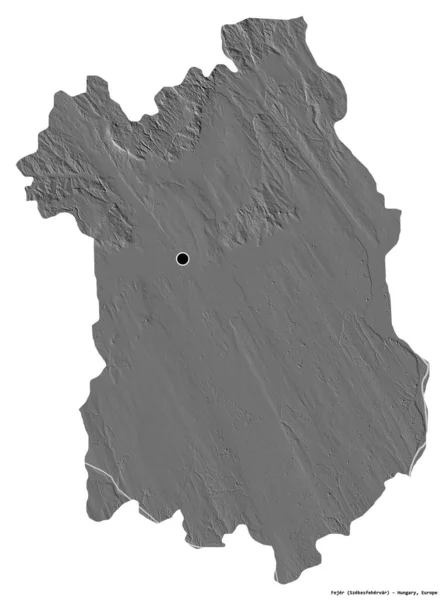 ハンガリーの県フェジャーの形で その首都は白い背景に隔離されています 標高マップ 3Dレンダリング — ストック写真