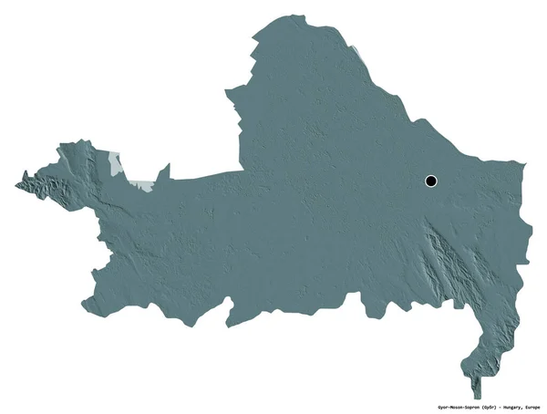 匈牙利Gyor Moson Sopron县的形状 其首都为白色背景 彩色高程图 3D渲染 — 图库照片