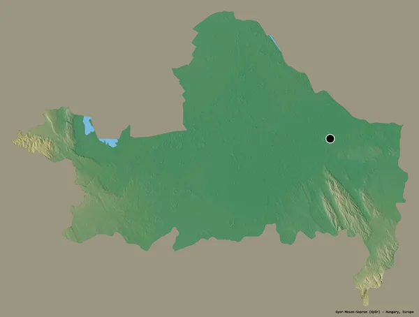 匈牙利Gyor Moson Sopron县的形状 其首府在一个坚实的色彩背景上被隔离 地形浮雕图 3D渲染 — 图库照片