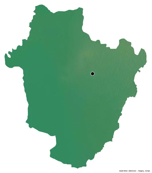 匈牙利Hajdu Bihar县的形状 其首都因白人背景而孤立 地形浮雕图 3D渲染 — 图库照片