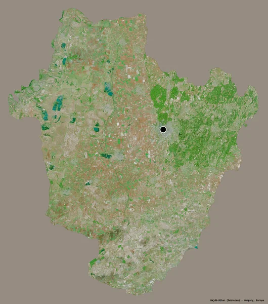 匈牙利的Hajdu Bihar县的形状 其首都以纯色背景隔离 卫星图像 3D渲染 — 图库照片