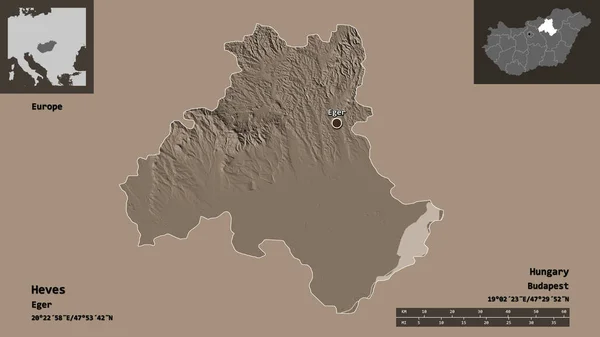 Shape Heves County Hungaria Dan Ibukotanya Skala Jarak Pratinjau Dan — Stok Foto