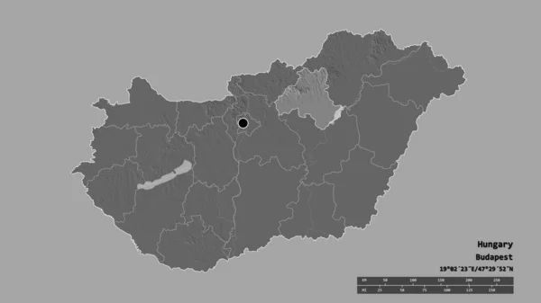 Magyarország Kiszáradt Alakja Fővárosával Regionális Megosztottságával Szétválasztott Heves Térséggel Címkék — Stock Fotó