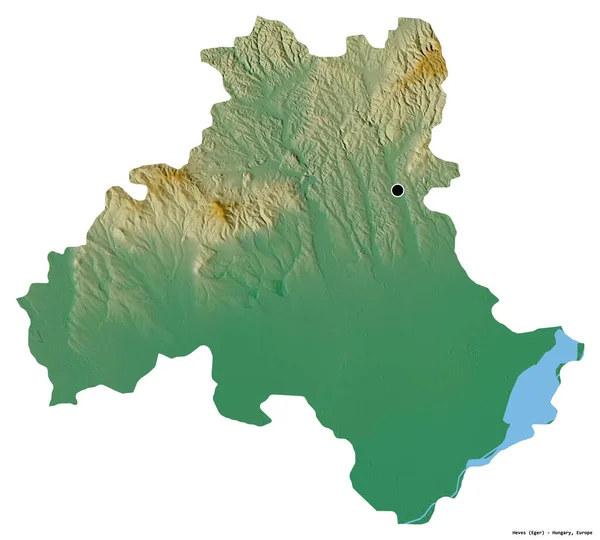 Форма Хевса Графства Венгрия Столицей Изолированной Белом Фоне Топографическая Карта — стоковое фото