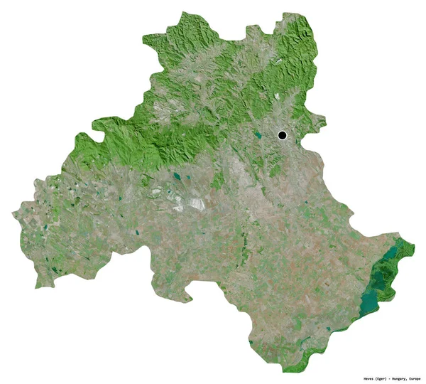 Macaristan 'ın başkenti Heves' in beyaz arka planda izole edilmiş hali. Uydu görüntüleri. 3B görüntüleme